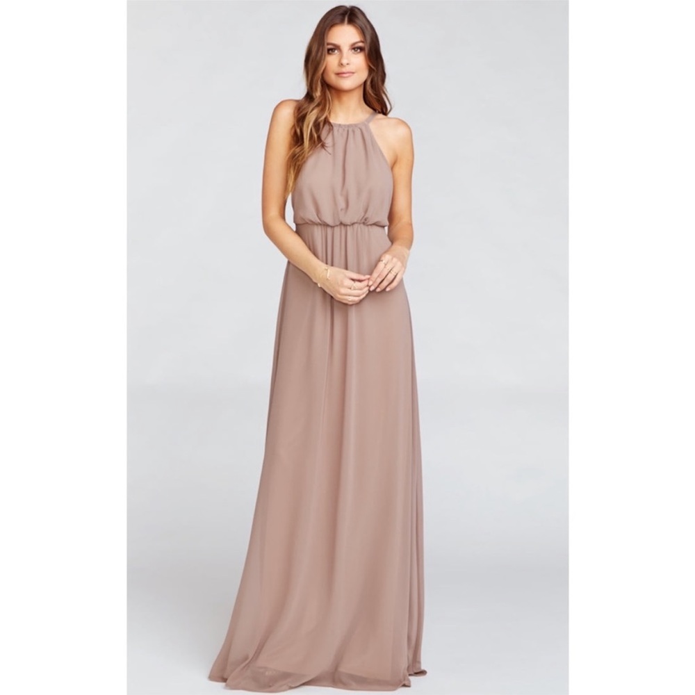 Show Me Your Mumu Amanda Halter Maxi Dune Tan Chiffon dress small